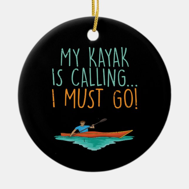 Kayaking Kayak Gift Julgransprydnad Keramik (Framsidan)