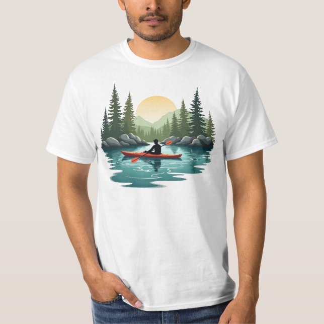Kayaking Lake Adventure Mountain Sunset Outdoor T Shirt (Framsida)