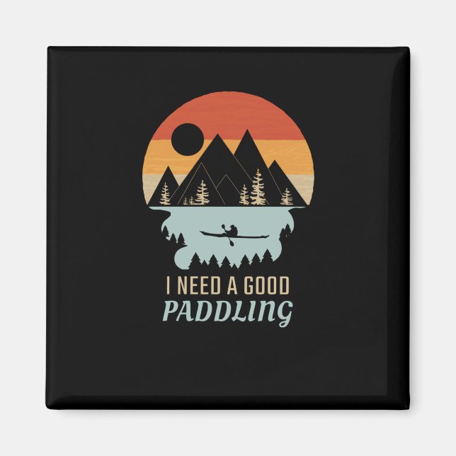 Kayaking Mountains Retro Magnet (Framsidan)
