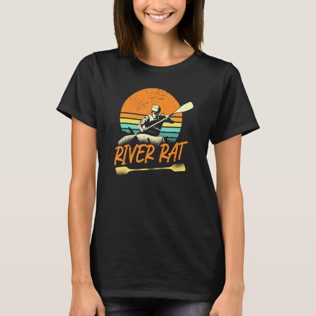 Kayaking River Råtta Retro Vintage Sunset T Shirt (Framsida)