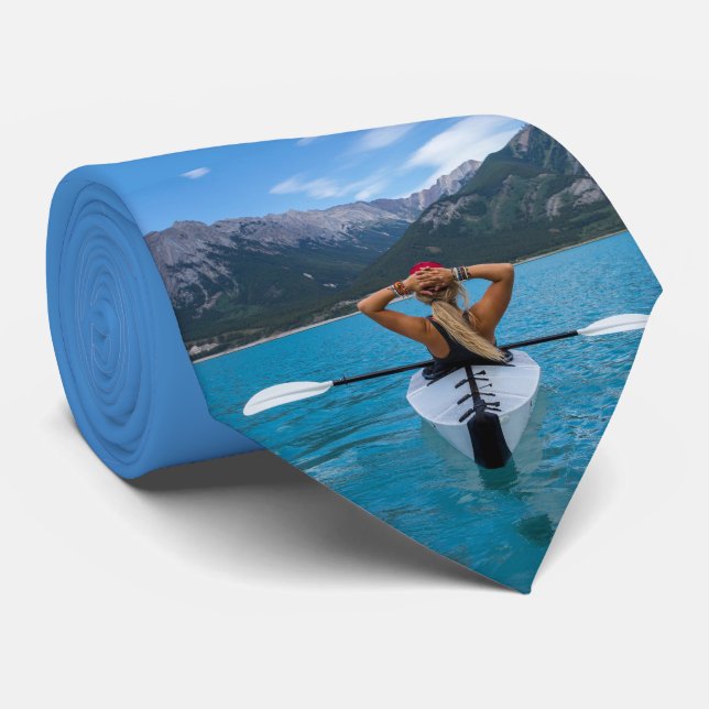 Kayaking Sjö Mountain Blue Vatten Necktie Slips (Rullad)