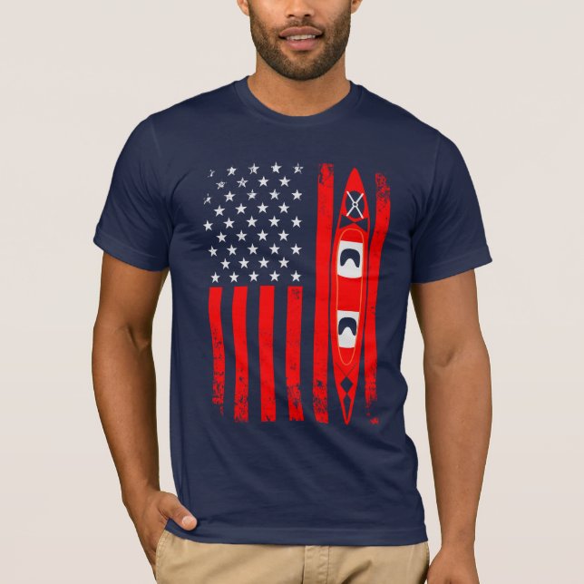 Kayaking US Flagga T Shirt (Framsida)