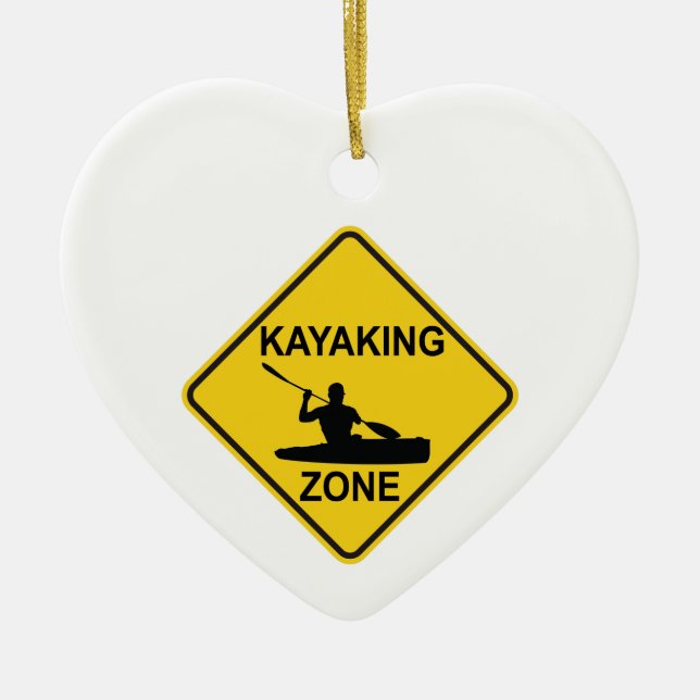 Kayaking Zon Road Sign Julgransprydnad Keramik (Framsidan)