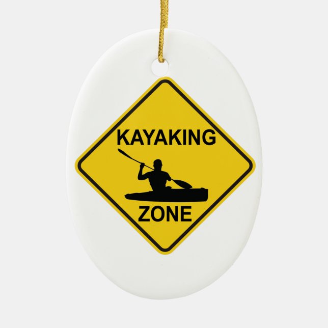 Kayaking Zon Road Sign Julgransprydnad Keramik (Framsidan)