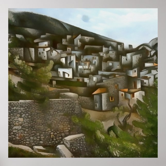 Kayakoy Historical Houses Artistic Abstrakt Poster (Framsidan)