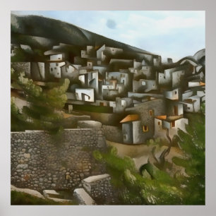 Kayakoy Historiska Grekiska Hus Abstrakt Konstverk Poster