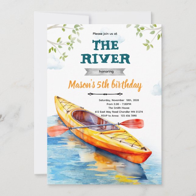 Kayaks birthday party invitation inbjudningar (Framsida)