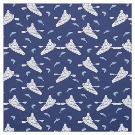 Kayaks och Fisk blått och vitt mönster Tyg