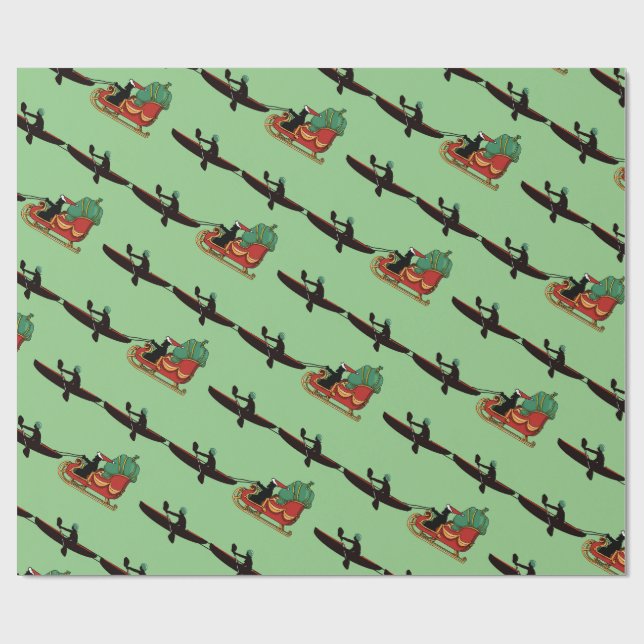 Kayaks Pulling Santa's Sleigh Wrapping Papper Presentpapper (Platt)