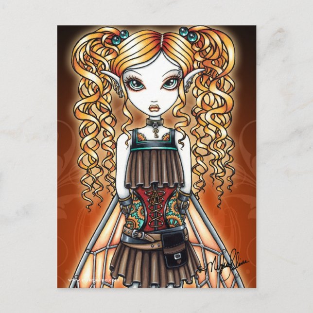 "Kayla" Steampunk Fairy Close Up Postcard Vykort (Framsida)