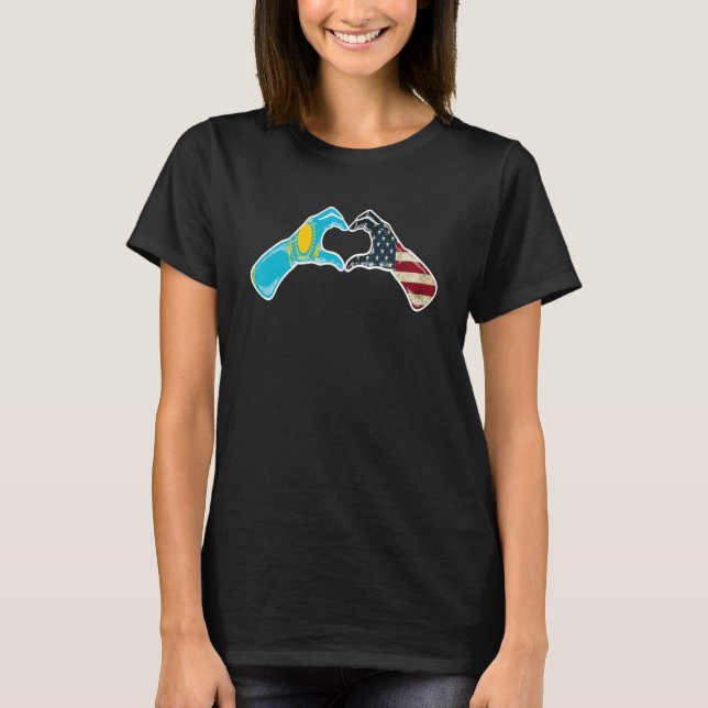 Kazakhstan American USA Flag - USA Kazakh Heart_1 T Shirt (Framsida)