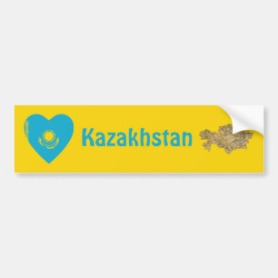 Kazakhstan Flagga Hjärta + Karta Bildäckslapp Bildekal