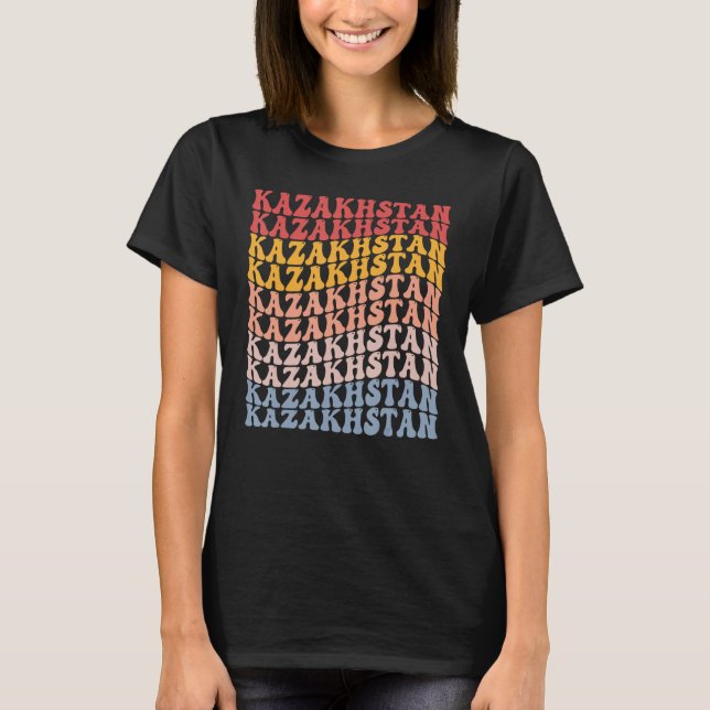 Kazakhstan Groovy Retro Kazakh T Shirt (Framsida)