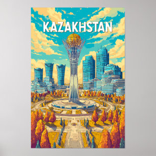 Kazakhstan Illustration Resa Konst Vintage Poster