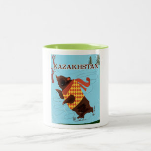 Kazakhstan tecknad vintage resor poster Två-Tonad mugg