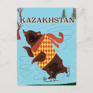 Kazakhstan tecknad vintage resor poster vykort