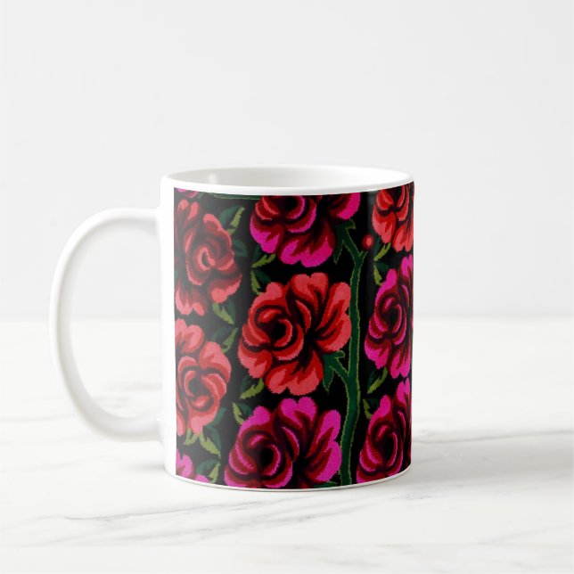 Kazakisk blomstermatta kaffemugg (Vänster)