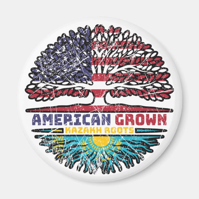 Kazakstan Amerikanska USA Träd Roots Flagga Magnet (Framsidan)