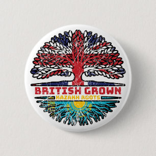 Kazakstan British UK Träd Roots Flagga Knapp