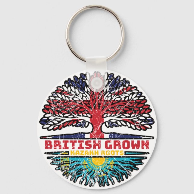 Kazakstan British UK Träd Roots Flagga Nyckelring (Framsida)