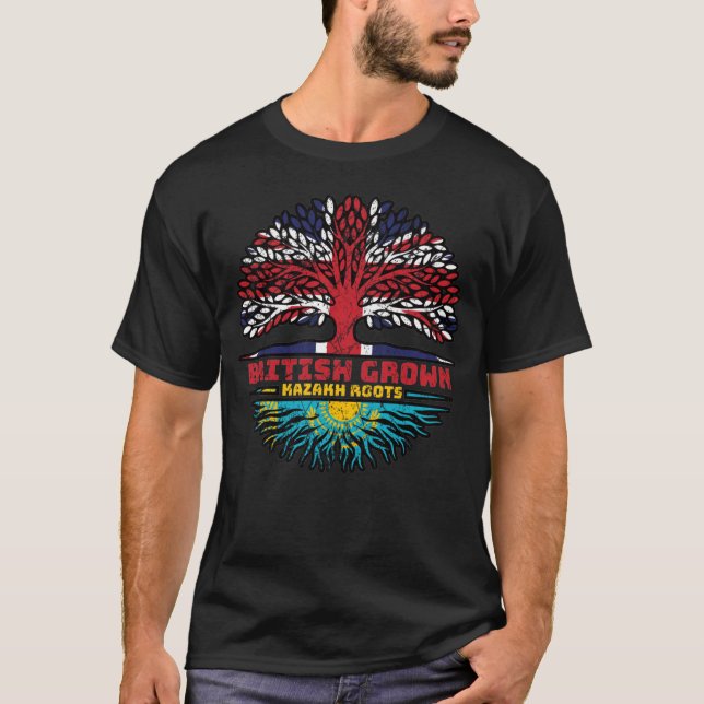 Kazakstan British UK Träd Roots Flagga T Shirt (Framsida)