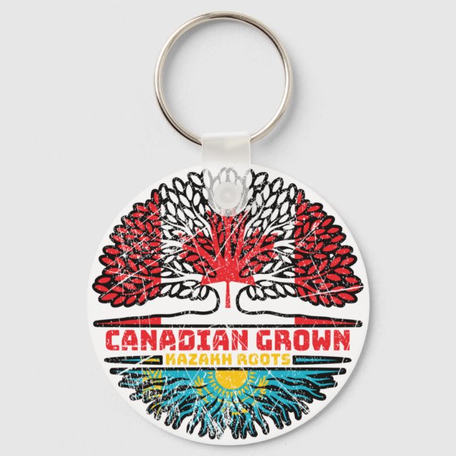 Kazakstan Canadian Canada Träd Roots Flagga Nyckelring (Framsida)