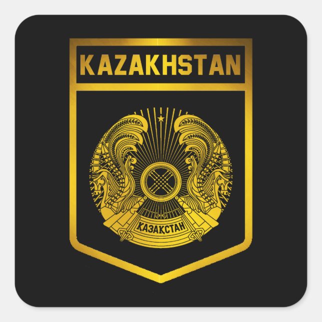 Kazakstan Emblem Fyrkantigt Klistermärke (Framsida)
