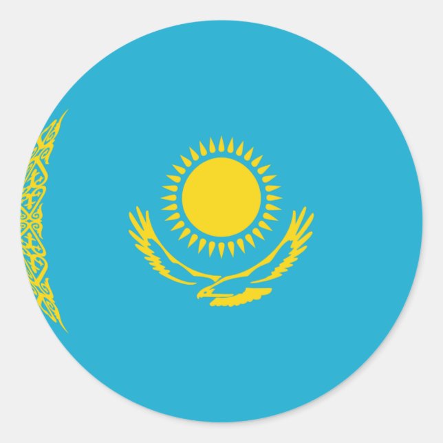Kazakstan Fisheye Flagga Klistermärke (Framsida)