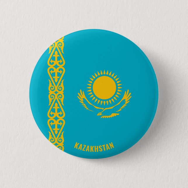 Kazakstan Flagga Charming Patriotic Knapp (Framsida)