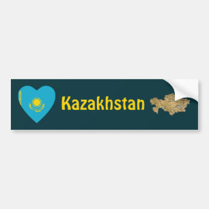 Kazakstan Flagga Heart + Karta Bumper Sticker Bildekal