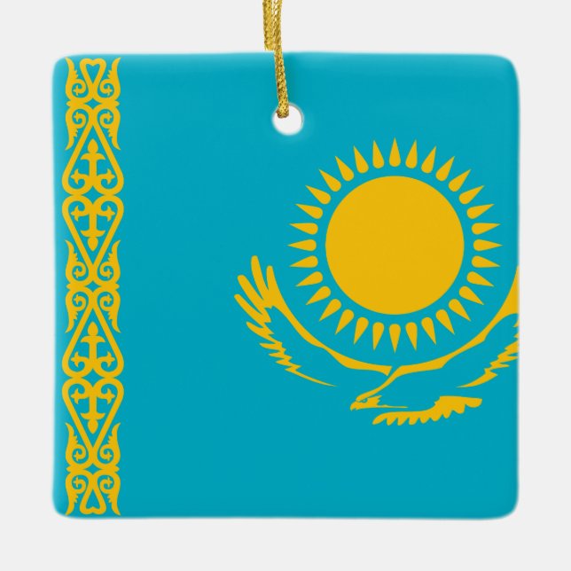 Kazakstan Flagga Julgransprydnad Keramik (Framsida)
