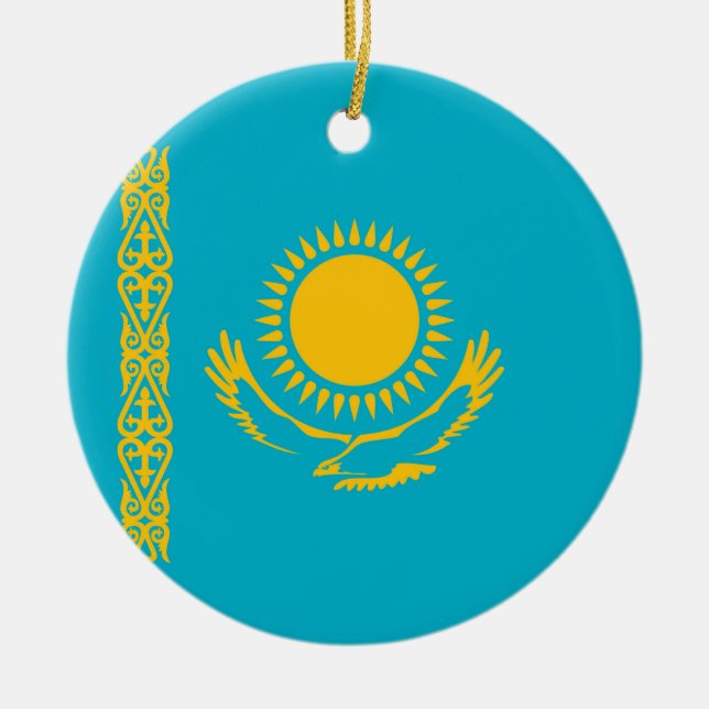 Kazakstan flagga julgransprydnad keramik (Framsidan)