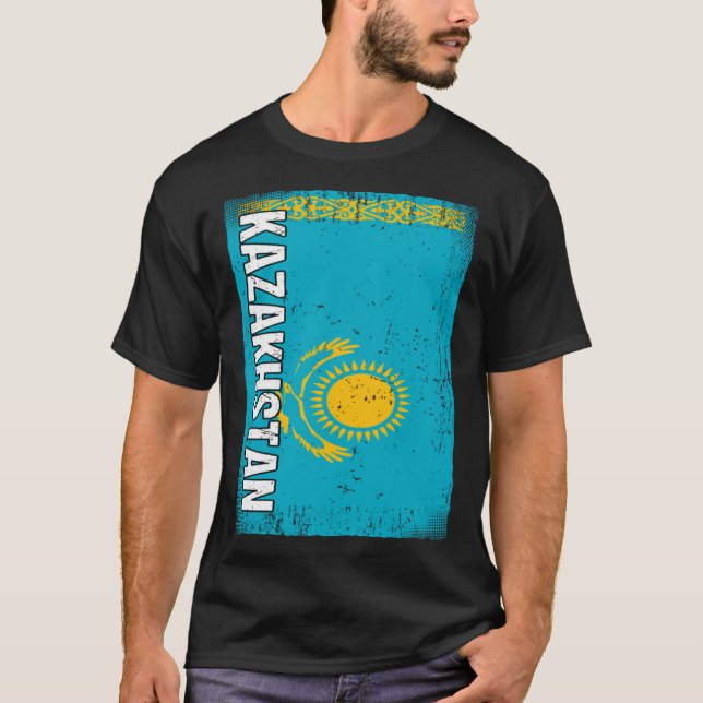 Kazakstan Flagga Kazakstan 1 T Shirt (Framsida)
