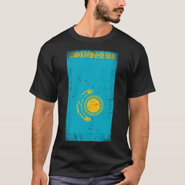 Kazakstan Flagga Kazakstan T Shirt (Framsida)