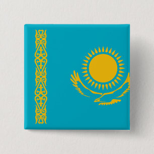 Kazakstan Flagga Knapp
