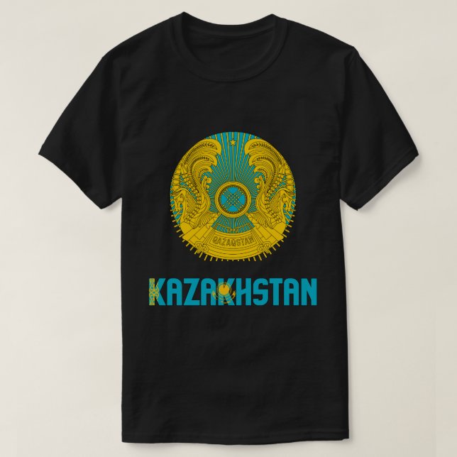 Kazakstan Flagga och Jacka av Arm Patriotic T Shirt (Design framsida)