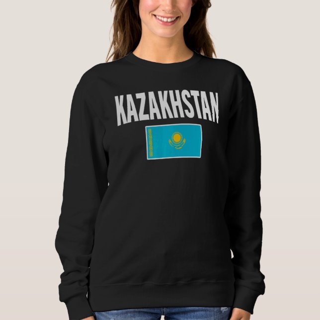 Kazakstan Flagga Souvenir Premium T Shirt (Framsida)