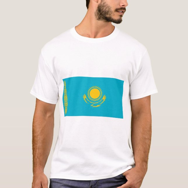 Kazakstan Flagga T Shirt (Framsida)