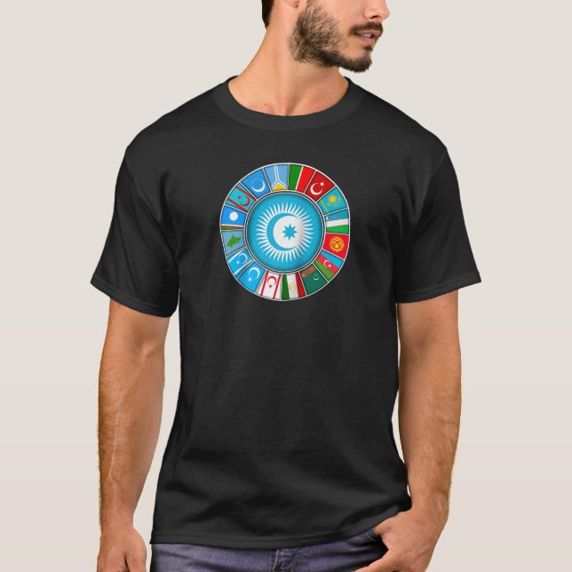 Kazakstan Gokturk Turan Turkiet Flagga Turk Bayrag T Shirt (Framsida)
