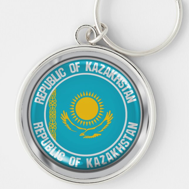 Kazakstan Round Emblem Rund Silverfärgad Nyckelring (Framsidan)