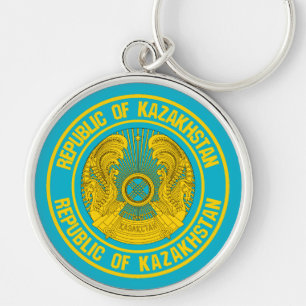 Kazakstan Round Emblem Rund Silverfärgad Nyckelring