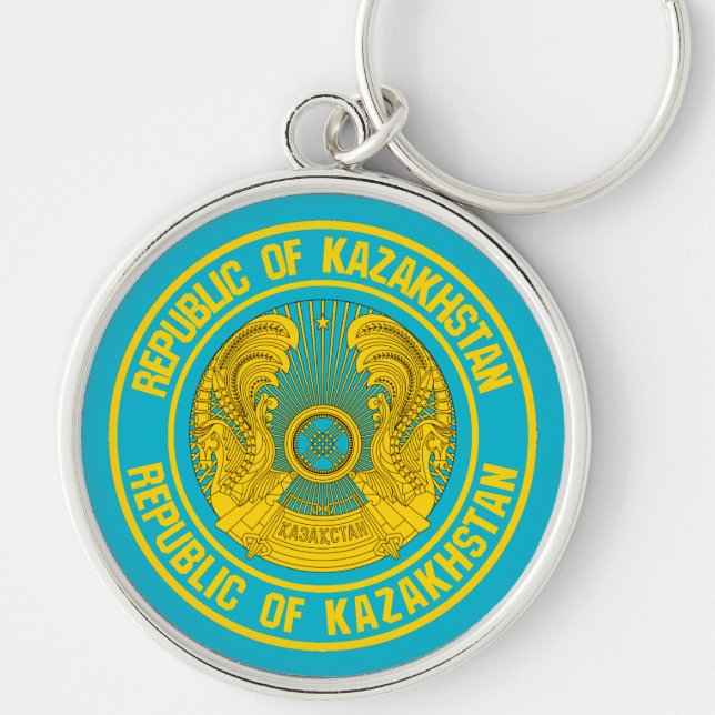 Kazakstan Round Emblem Rund Silverfärgad Nyckelring (Framsidan)