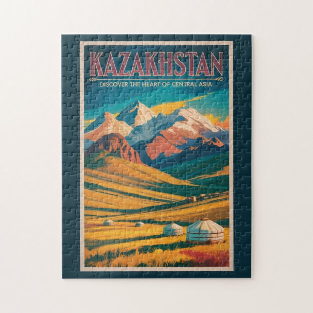 Kazakstan Stäpp Illustration Resa Konst Vintage Pussel (Vertikal)