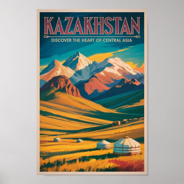 Kazakstan Stäpper Illustration Resa Konst Vintage Poster (Framsidan)