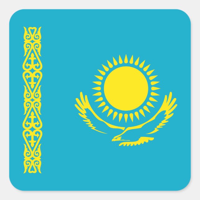 Kazakstans flagga fyrkantigt klistermärke (Framsida)