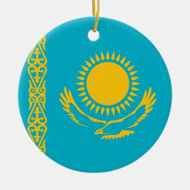 Kazakstans flagga julgransprydnad keramik (Framsidan)