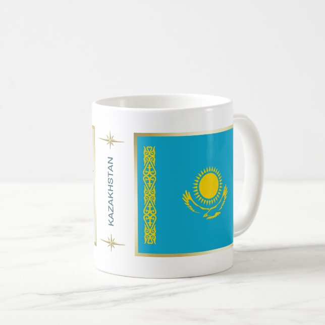 Kazakstans flagga + kartmugg kaffemugg (Framsida höger)