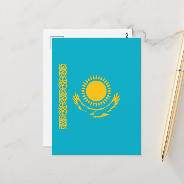 Kazakstans flagga vykort (Fram/Back In Situ)