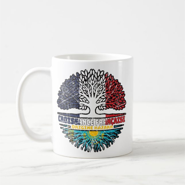 Kazakstans Fransk Frankrike Träd Roots Flagga Kaffemugg (Vänster)