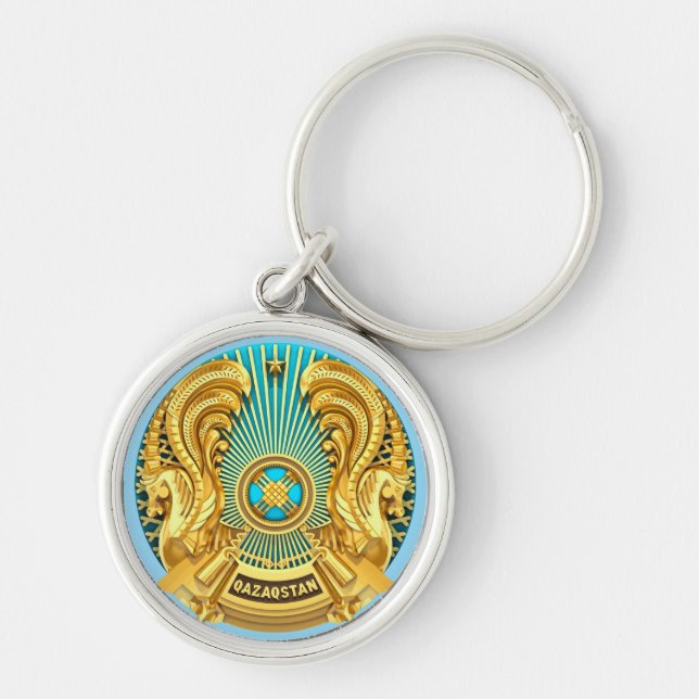 Kazakstans nationella emblem rund silverfärgad nyckelring (Framsidan)